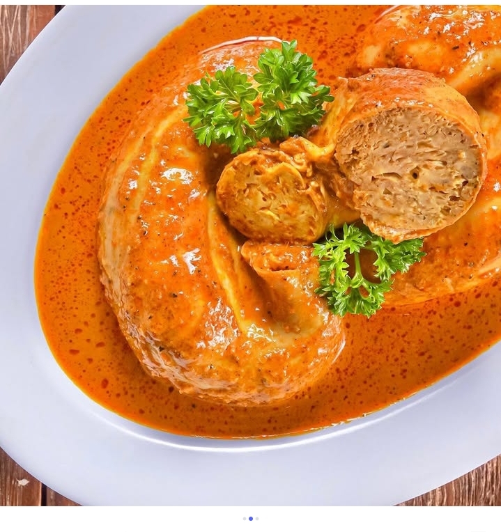 Gulai tambusu khas Minang dengan isian tahu dan telur dalam kuah santan