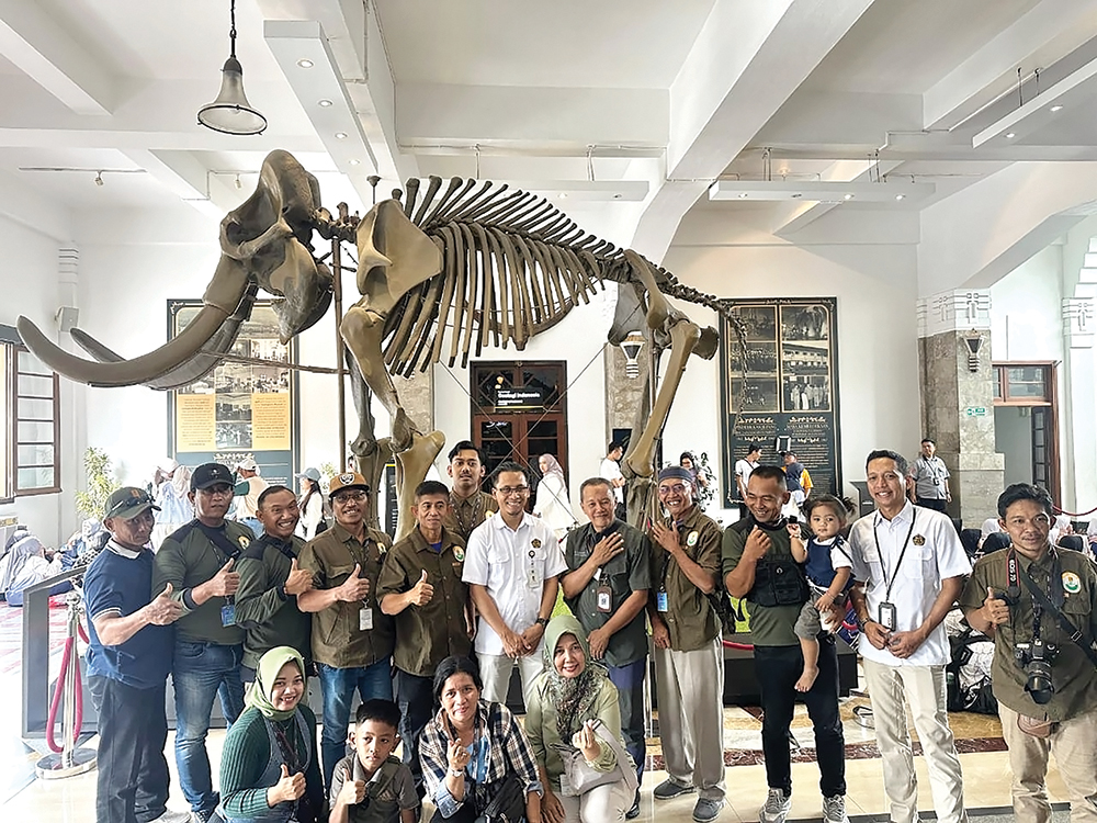 BERSEJARAH: Kabid Kebudayaan Disporabudpar Amin Fuadi bersama tim saat menyerahkan fosil stegodon di Museum Geologi Bandung.