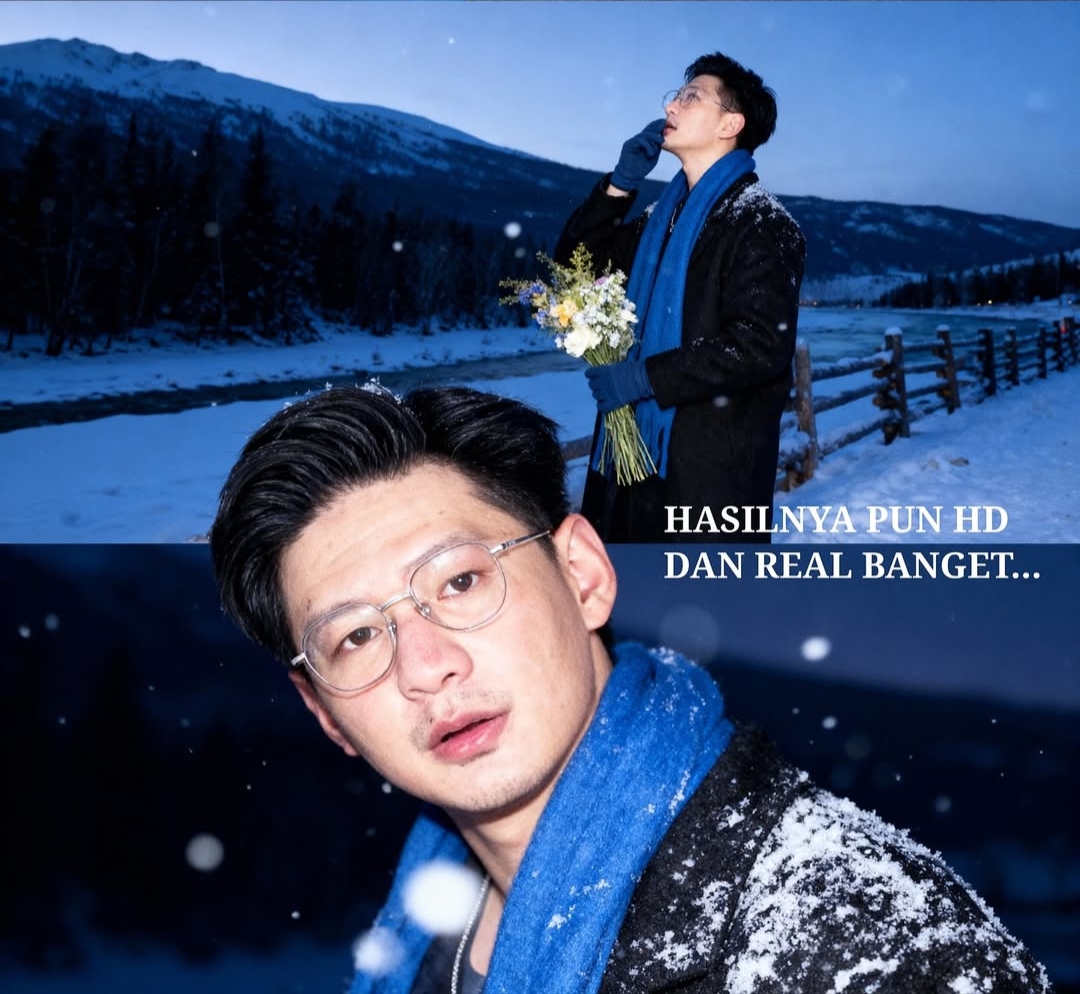 Edit foto bersalju di Meitu