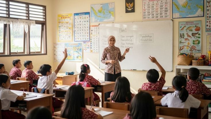 Guru sedang mengajar di kelas