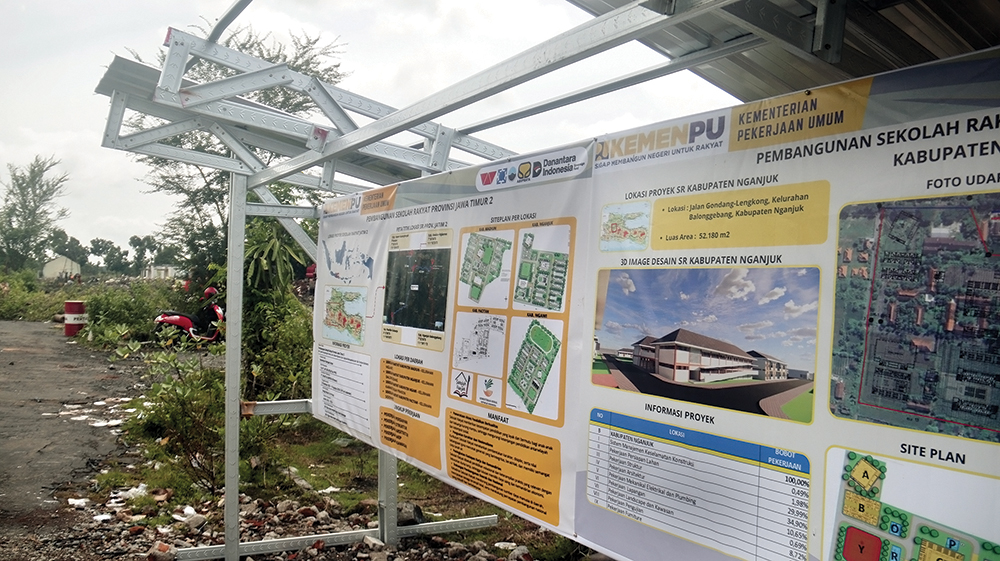 PROYEK NASIONAL: Bangunan Sekolah Rakyat yang sedang dibangun di Kabupaten Nganjuk. Agustus bangunan harus bisa digunakan.