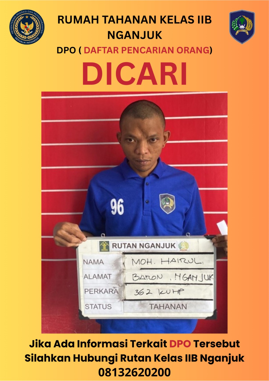 DPO narapidana dari Rutan Nganjuk yang nekat kabur