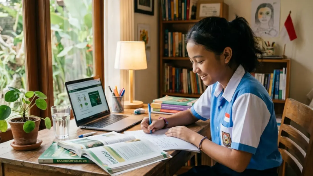 Ilustrasi siswa belajar daring