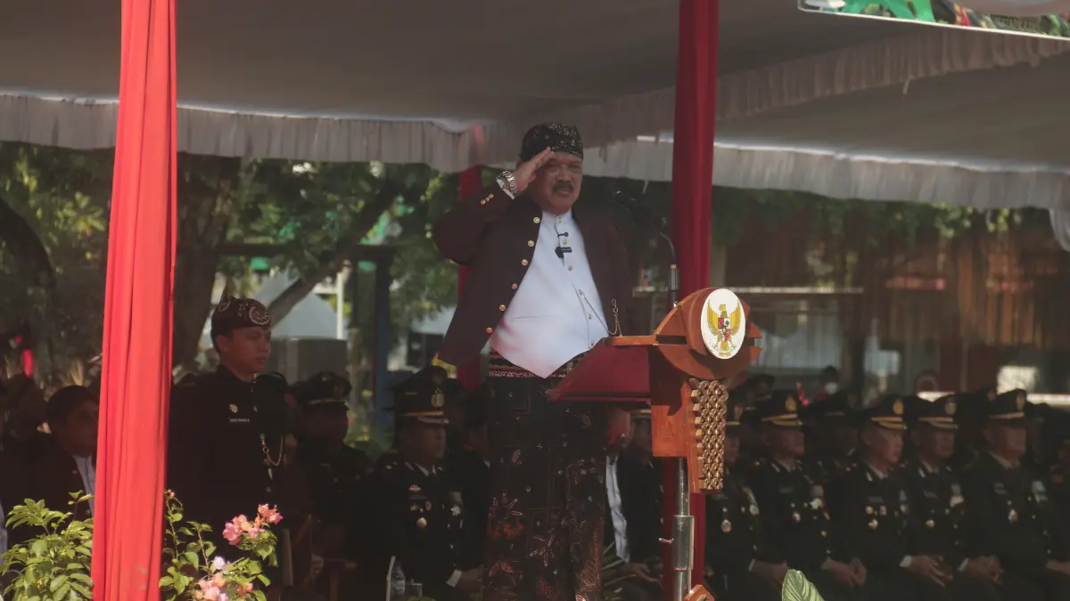 Bupati Marhaen Djumadi saat memimpin upacara Hari Jadi Nganjuk ke 1.089