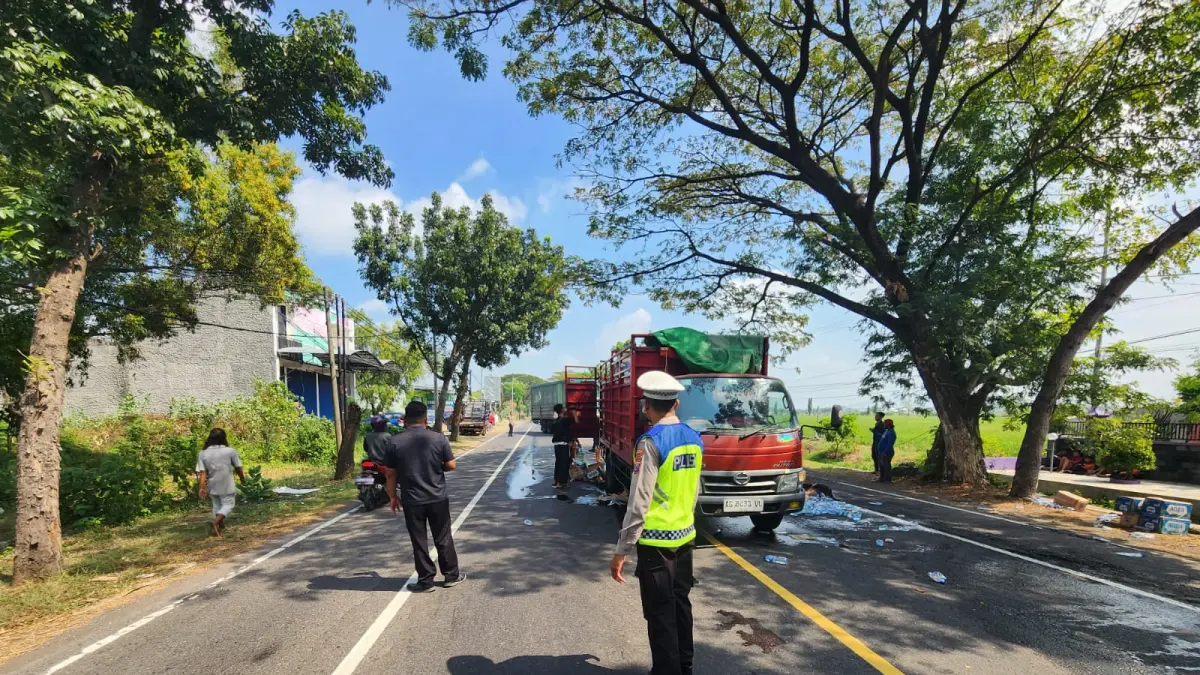 Truk Hino Terguling di Sukomoro