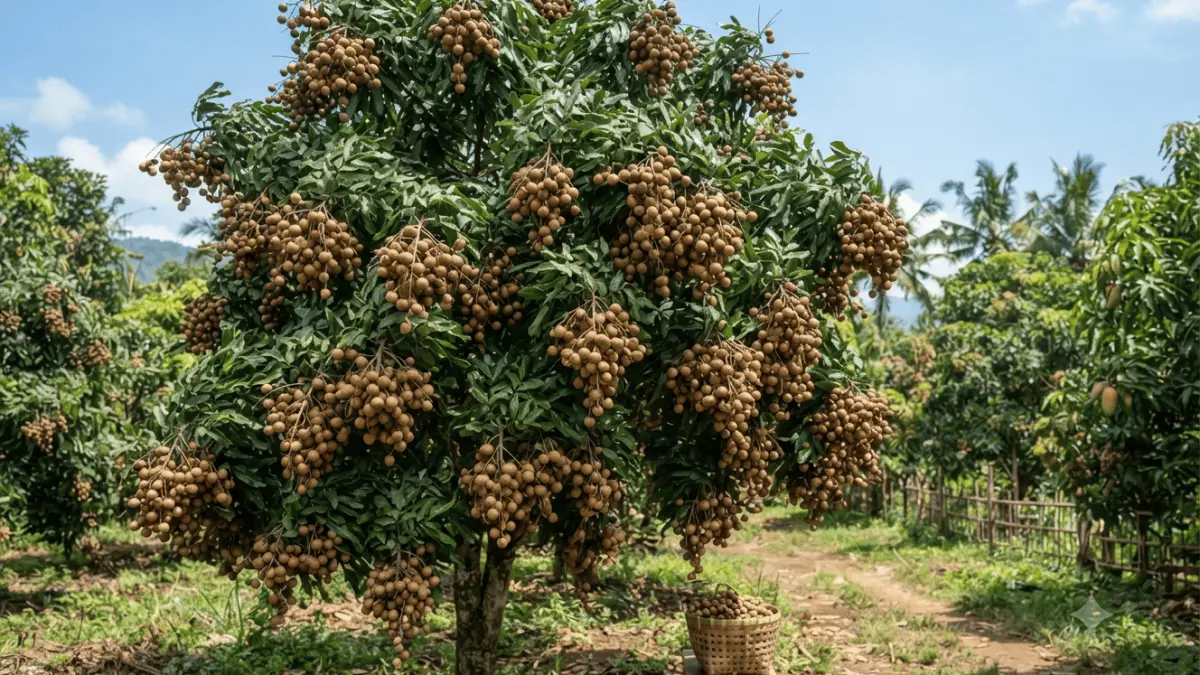 Pohon kelengkeng berbuah lebat