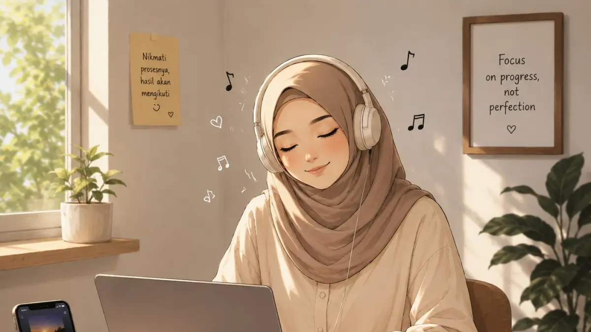 Ilustrasi ChatGPT: Mendengarkan musik sambil bekerja. 