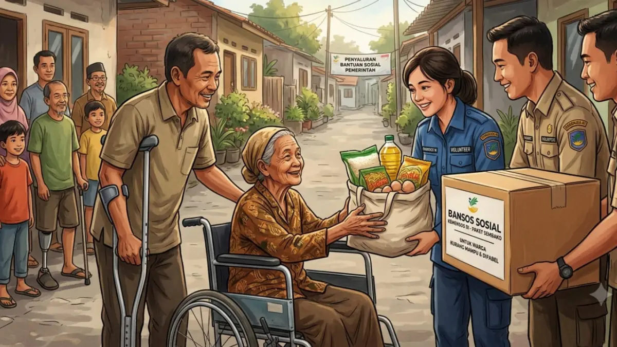 Ilustrasi penyerahan bantuan sosial untuk warga penerima manfaat di Kabupaten Nganjuk.
