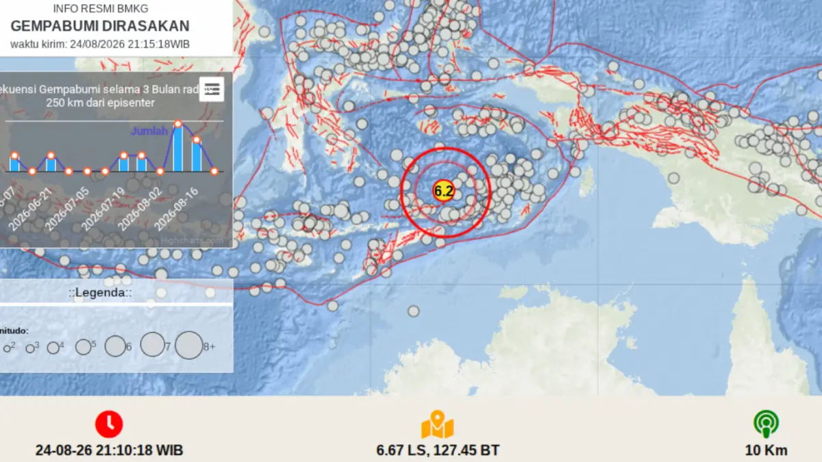 Titik lokasi gempa di wilayah Maluku Barat Daya. (Foto: Screenshot Peta BMKG)