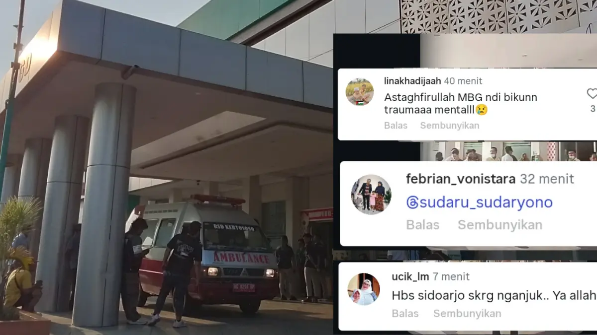 Suasana rumah sakit di Nganjuk yang mengangkut siswa yang diduga keracunan. Insiden ini mendapat beragam tanggapan warganet.