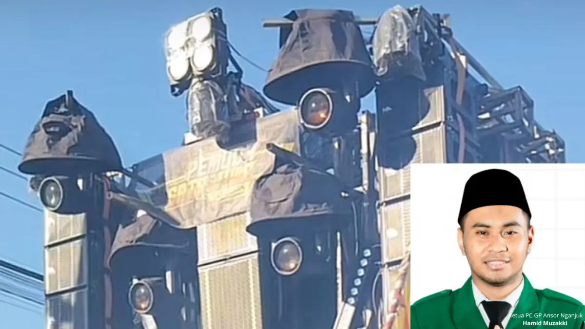 Ketua PC GP Ansor Nganjuk Hamid Muzakki (foto insert) menyikapi polemik terkait sound horeg.