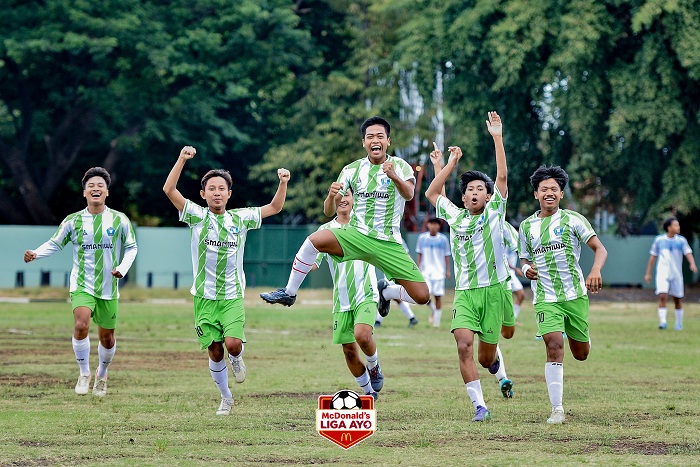 HORE: Tim sepakbola SMAN 1 Wonoayu siap berlaga di babak grand final McDonald&rsquo;s Liga Ayo 2023.