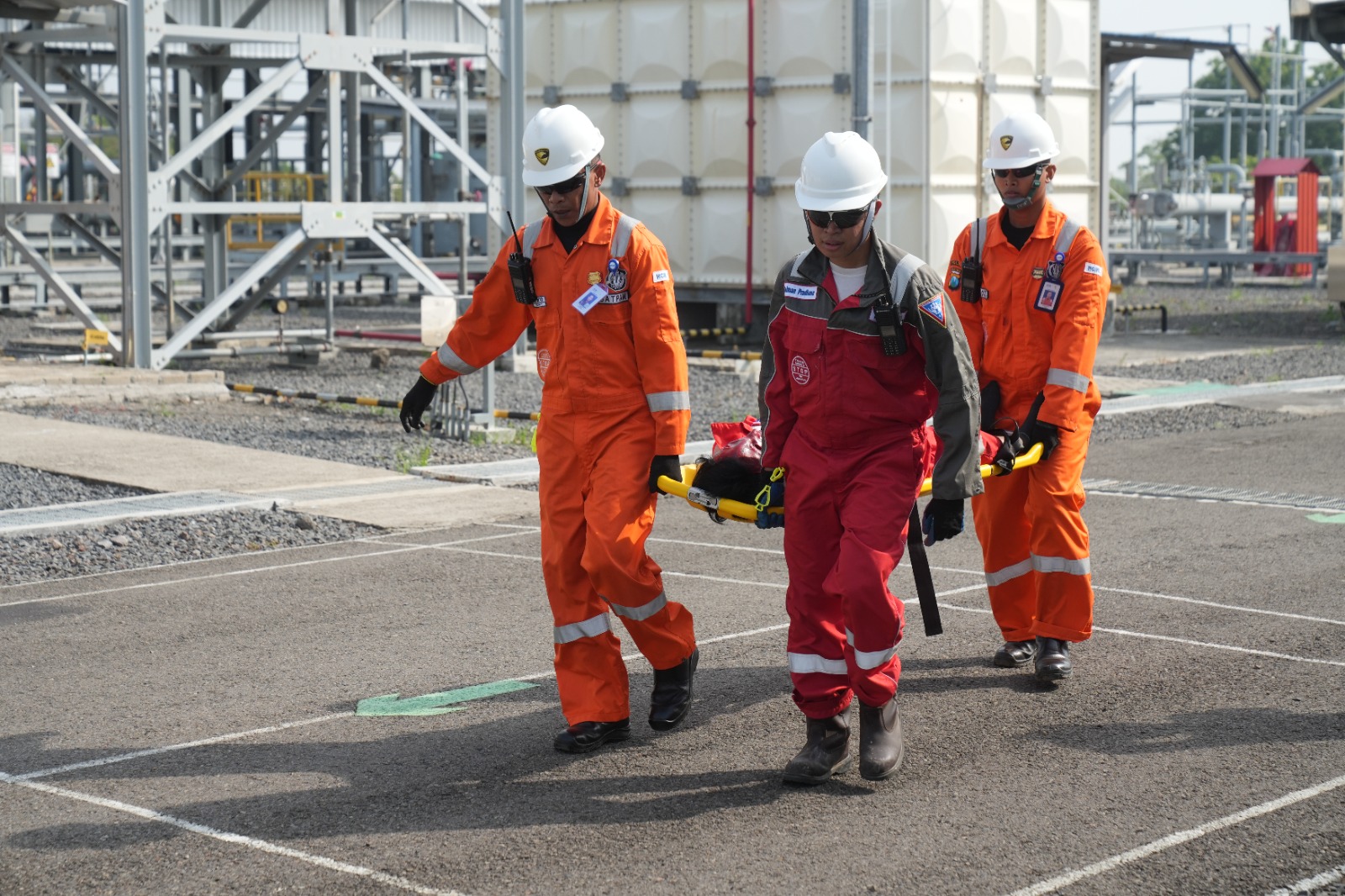 Kegiatan latihan tanggap darurat yang diselenggarakan oleh Husky-CNOOC Madura Limited (HCML) di Gas Metering Station (GMS), Kamis (22/2).