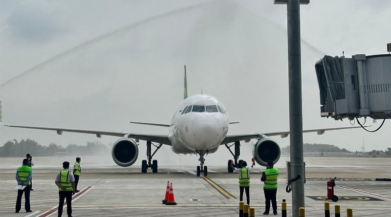 Pendaratan perdana Citilink di Bandara Internasional Dhoho Kediri, Jumat (5/4) lalu.