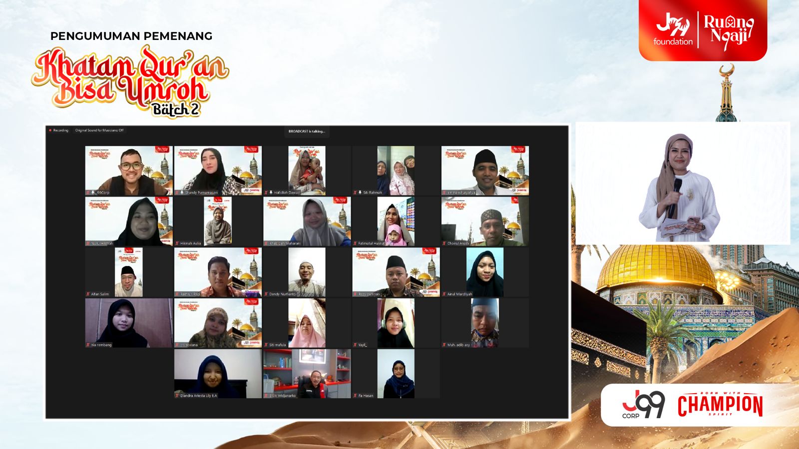 Pengumuman #KhatamQuranBisaUmrah batch 2 yang digelar secara daring bersama para founder Ruang Ngaji, pasangan Shandy Purnamasari dan Gilang W. Pramana, Kamis (30/5).