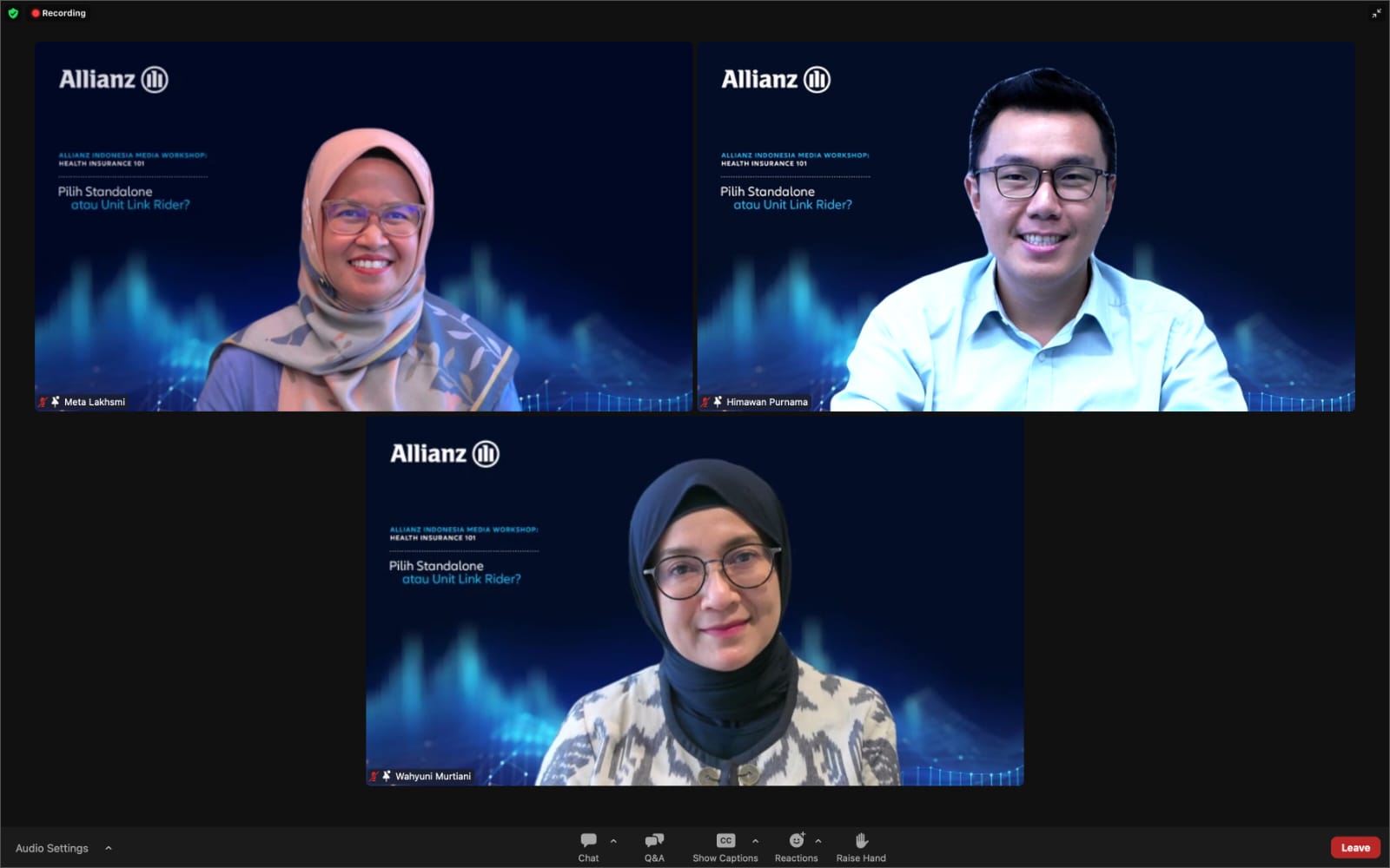 Webinar mengenai edukasi asuransi bagi anak muda yang digelar oleh Allianz.