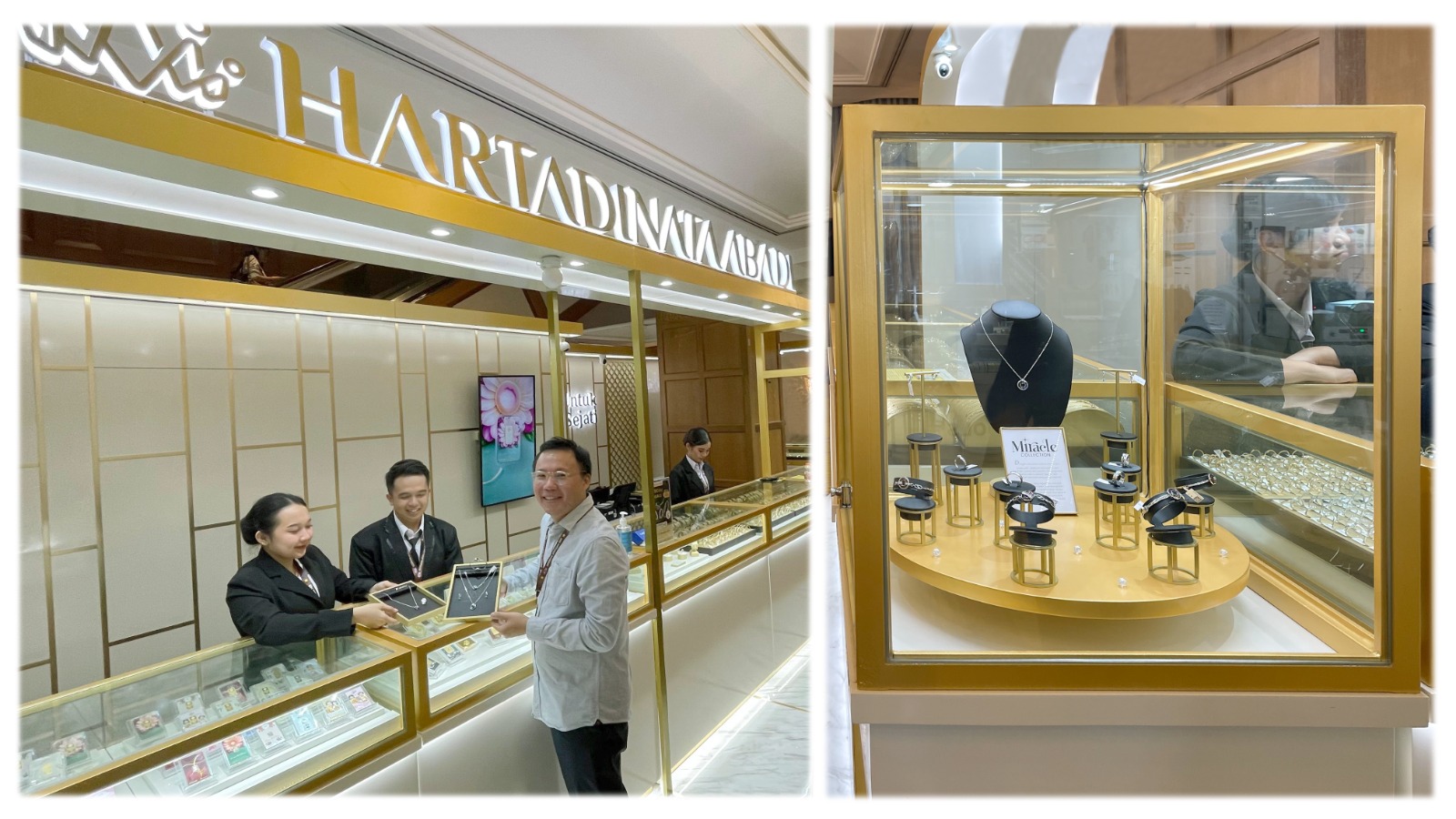 MEWAH: PT Hartadinata Abadi Tbk (HRTA) memamerkan koleksi perhiasan baru Ardore&reg;yang didesain spesial dengan kristal Swarovski&reg; pada Surabaya International Jewellery Fair 2024.