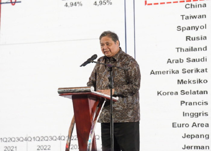 PARAMETER: Menteri Koordinator Bidang Perekonomian Airlangga Hartarto menyampaikan sejumlah indikator perekonomian nasional di acara MNC Economic Outlook 2025, di Jakarta, Senin (13/1/2025).