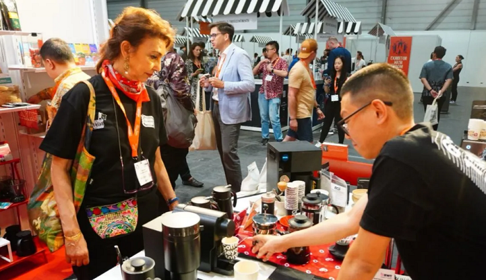 KIPRAH INTERNASIONAL: Salah satu peserta Indonesia dalam pameran World of Coffee 2025 di Palexpo, Jenewa, Swiss pada 26-28 Juni 2025.