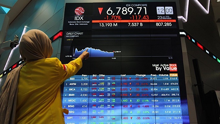 ILUSTRASI: Mahasiswa melihat layar IHSG di Bursa Efek Indonesia (BEI).