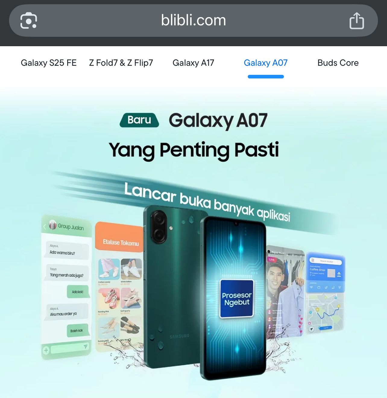 BARU: Galaxy A07 menjadi jawaban bagi semua kalangan yang produktif, terkoneksi setiap saat, dan butuh perangkat yang siap mendukung aktivitas serta ekspresi digital mereka.