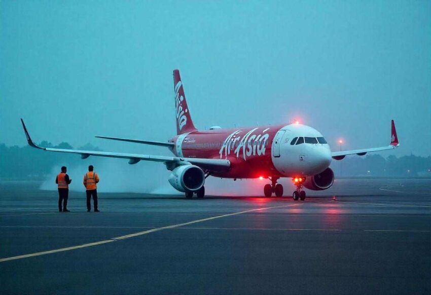 BANDARA: Salah satu armada Air Asia siap take off.