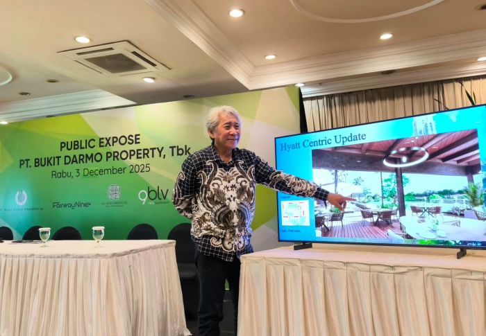 OPTIMISTIS MEMBAIK: Brasada Chandra menjelaskan desain hotel Hyatt Centric yang terus dikebut penyelesaianya dan diperkirakan akan beroperasi akhir tahun 2027.