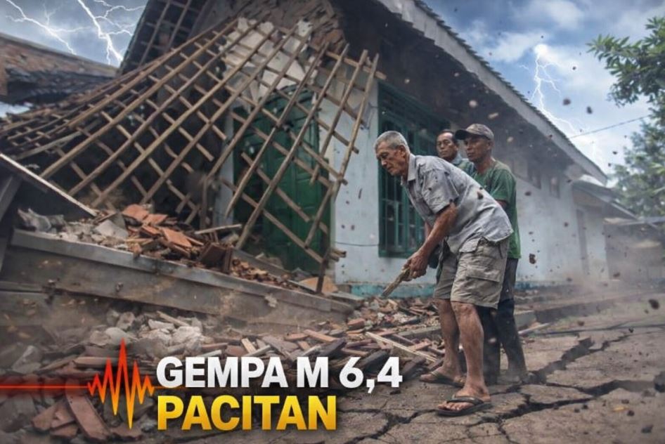 RUSAK: Efek gempa magnitudo 6,4 di Pacitan yang juga merusak bangunan hingga Ponorogo dan Blitar menyebabkan puluhan rumah warga dan fasilitas umum mengalami kerusakan.