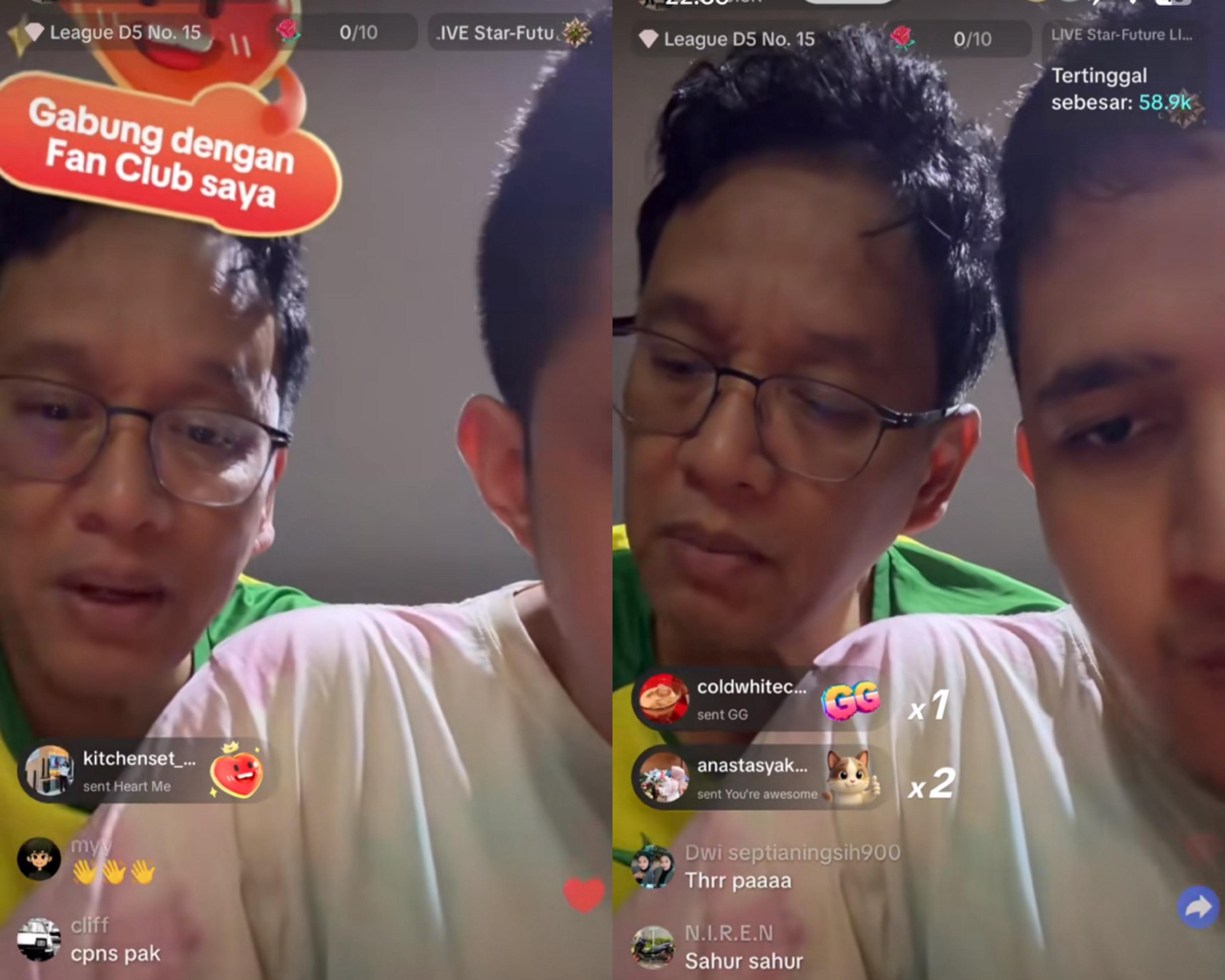 MOMEN: Menteri Keuangan Purbaya Yudhi Sadewa saat melakukan siaran langsung di TikTok bersama putranya