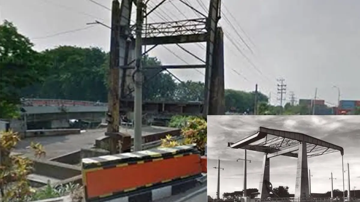 Jembatan Petekan Surabaya yang dulu menjadi jembatan angkat di Sungai Kalimas kini menjadi satu-satunya yang tersisa dari era kolonial