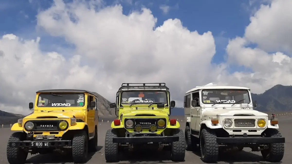 DIPERKETAT: Kendaraan jip wisata di jalur akses Gunung Bromo.