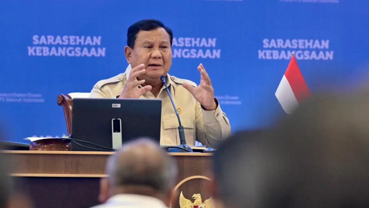 GEBRAKAN PRABOWO: Presiden Prabowo Subianto saat pidato penutupan Sarasehan Kebangsaan KSTI 2026 di JICC, Jakarta. 