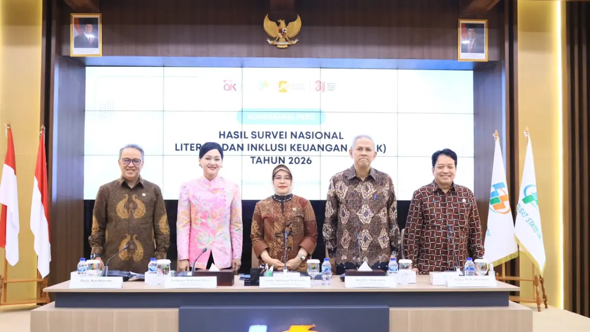 Pimpinan OJK, LPS, dan BPS resmi merilis hasil Survei Nasional Literasi Inklusi Keuangan RI 2026.