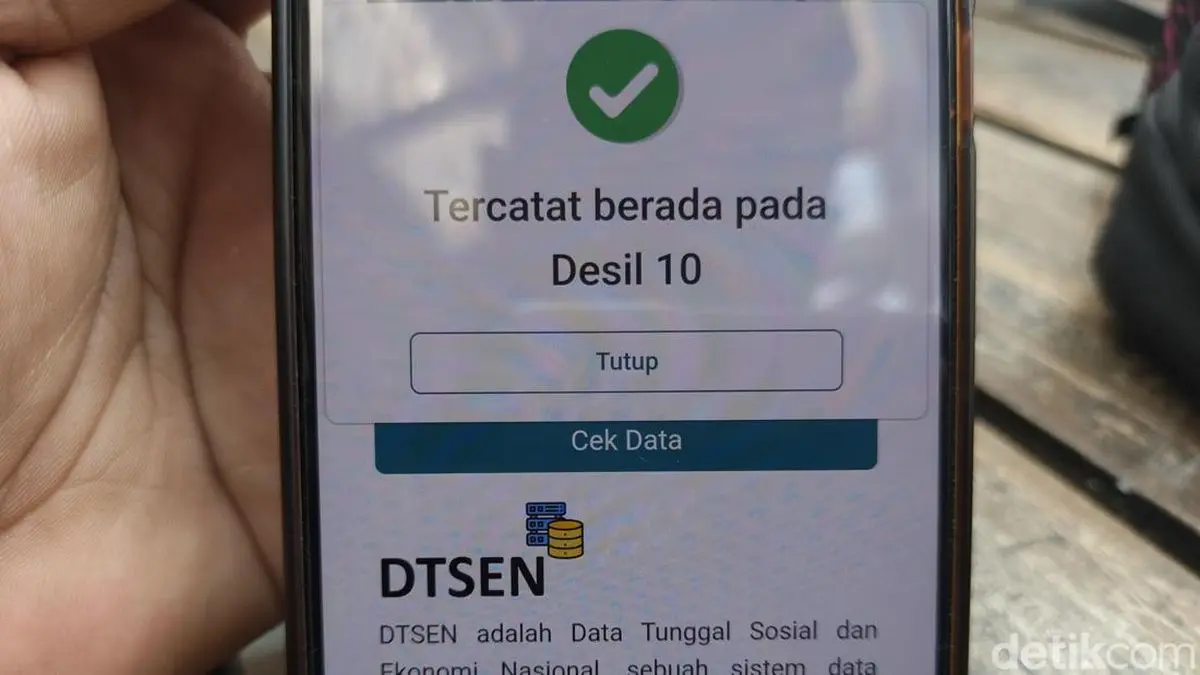 ILUSTRASI: Tampilan layar aplikasi DTSEN yang menunjukkan status warga tercatat pada kelompok Desil 10.