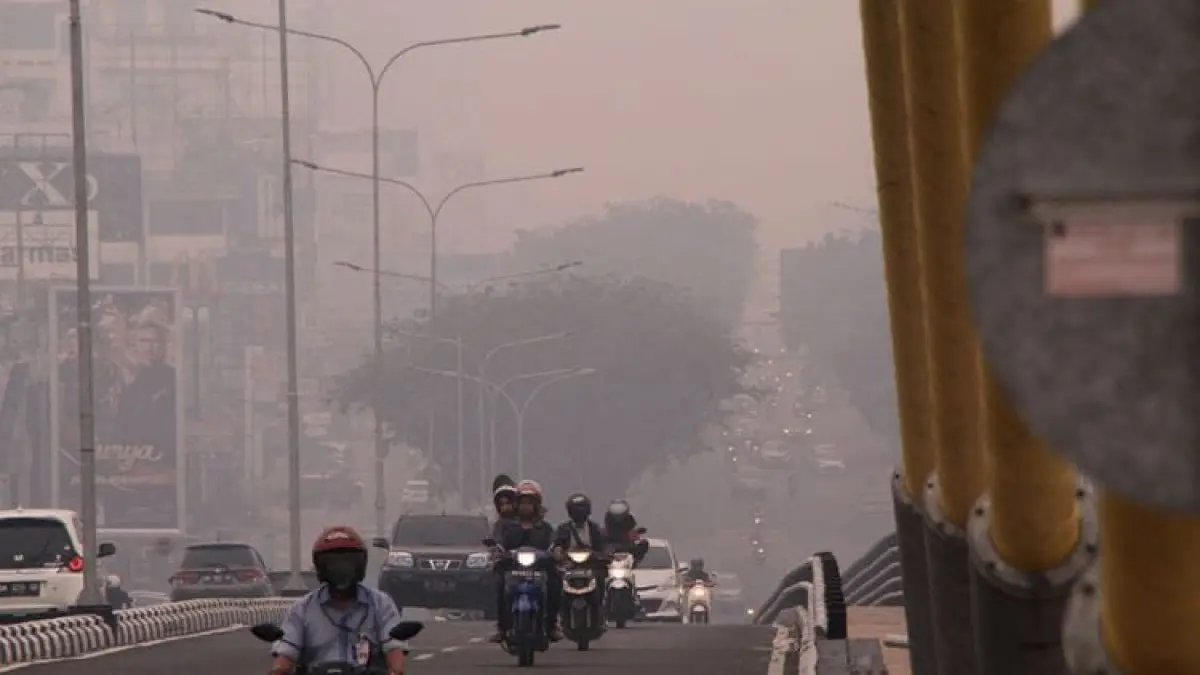 Kondisi kabut asap karhutla yang kian pekat di Pekanbaru, Senin (24/8/2026). 