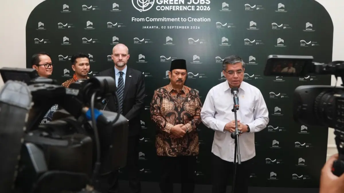 Menteri Yassierli saat menghadiri Indonesia’s Green Jobs Conference 2026 yang diselenggarakan Kementerian PPN/Bappenas. (Foto : Ist/Radar Gresik) 
