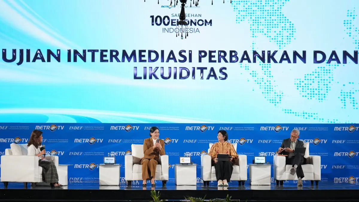 Diskusi Sarasehan 100 Ekonom bahas sinergi BI, OJK, dan LPS dorong kredit UMKM di Jakarta.