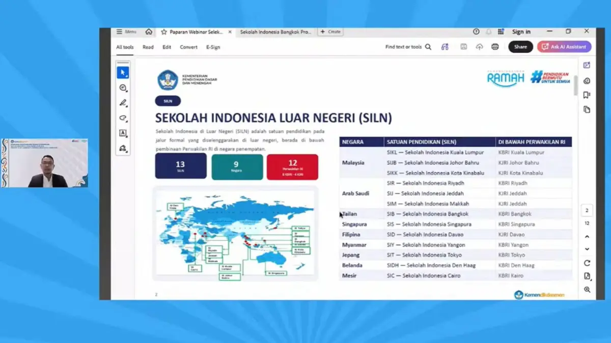 Peta lokasi penempatan Sekolah Indonesia Luar Negeri (SILN) di 9 negara.
