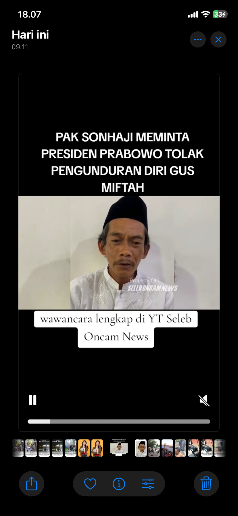 Video Sonhaji, penjual es teh yang diolok-olok saat meminta kepada Prabowo agar pengunduran Gus Miftah dari Utusan Khusus Presiden ditolak.