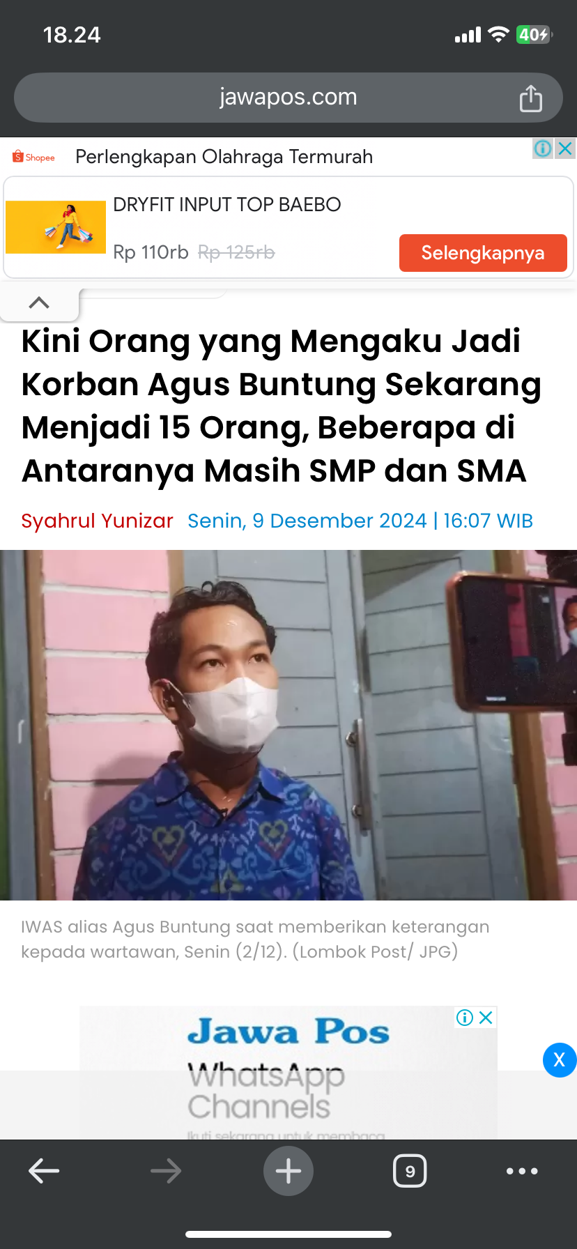 IWAS alias Agus Buntung saat memberikan keterangan kepada wartawan, Senin (2/12).