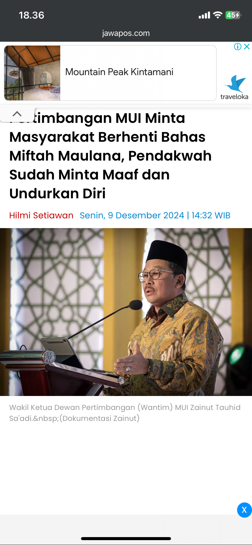 Wakil Ketua Dewan Pertimbangan (Wantim) MUI Zainut Tauhid Sa