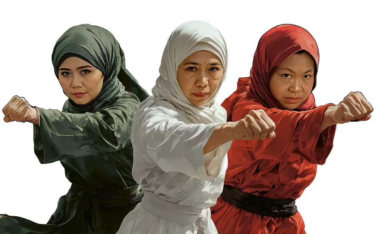 Perempuan yang Jadi Cagub Jawa Timur: Luluk Nur Hamidah, Khofifah Indar Parawansa, dan Tri Rismaharini.