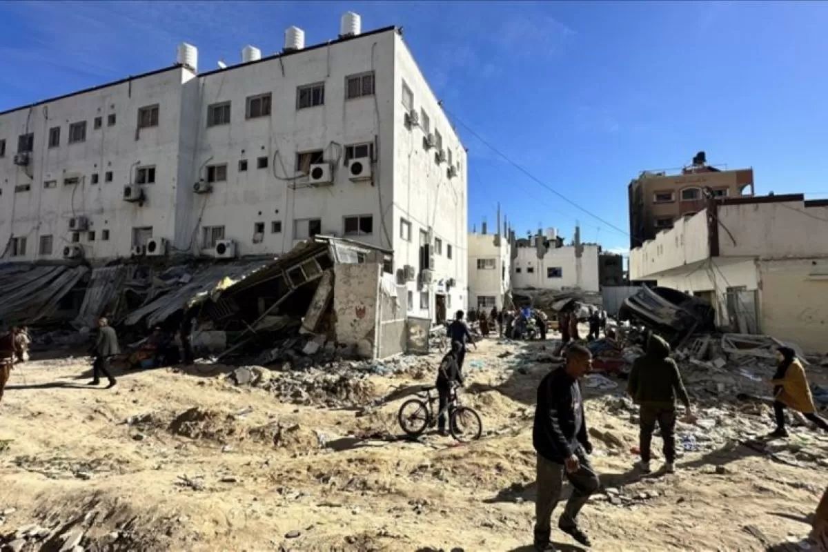 Ilustrasi kawasan yang hancur di Gaza.