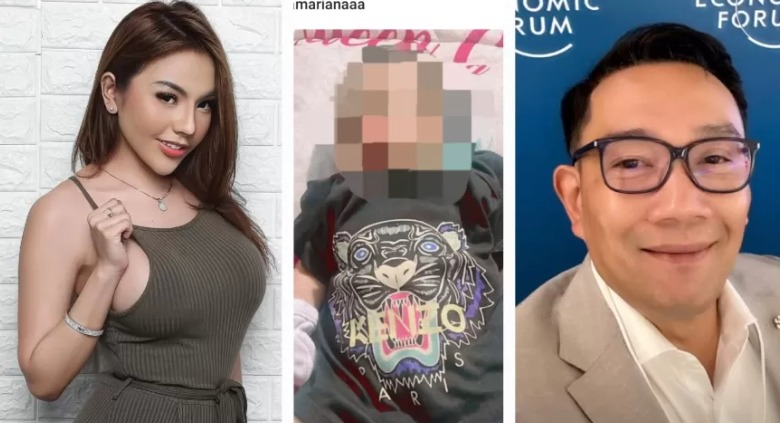 Kolase foto Lisa Mariana, anak Lisa Mariana, dan Ridwan Kamil.