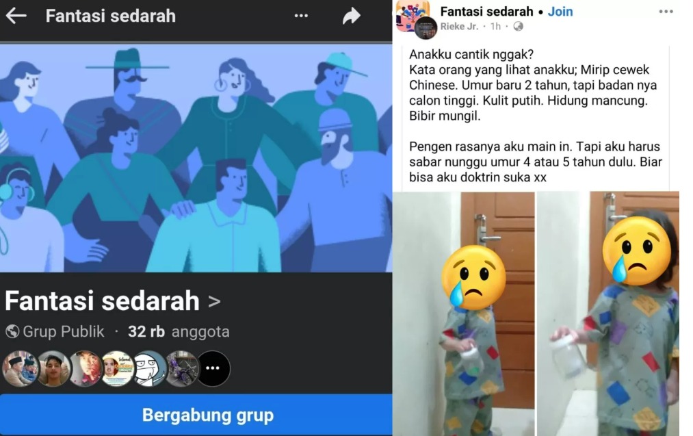 Grup komunitas &lsquo;Fantasi Sedarah&rsquo; di Facebook dan unggahan akun Rieke Jr. tentang fantasi tak pantas terhadap anaknya yang berusia dua tahun.