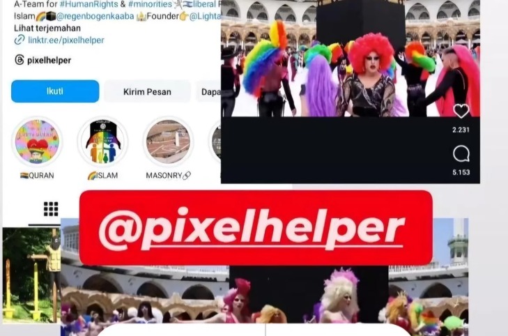 Akun Instagram @pixelhelper yang sedang menjadi sorotan karena kontroversi video simbol LGBT di Ka