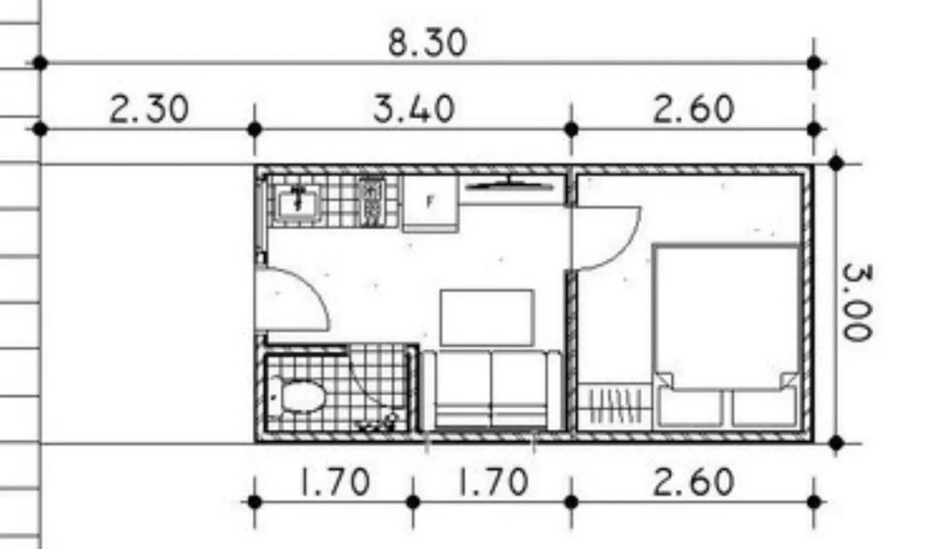 Rencana denah rumah 18 meter persegi.