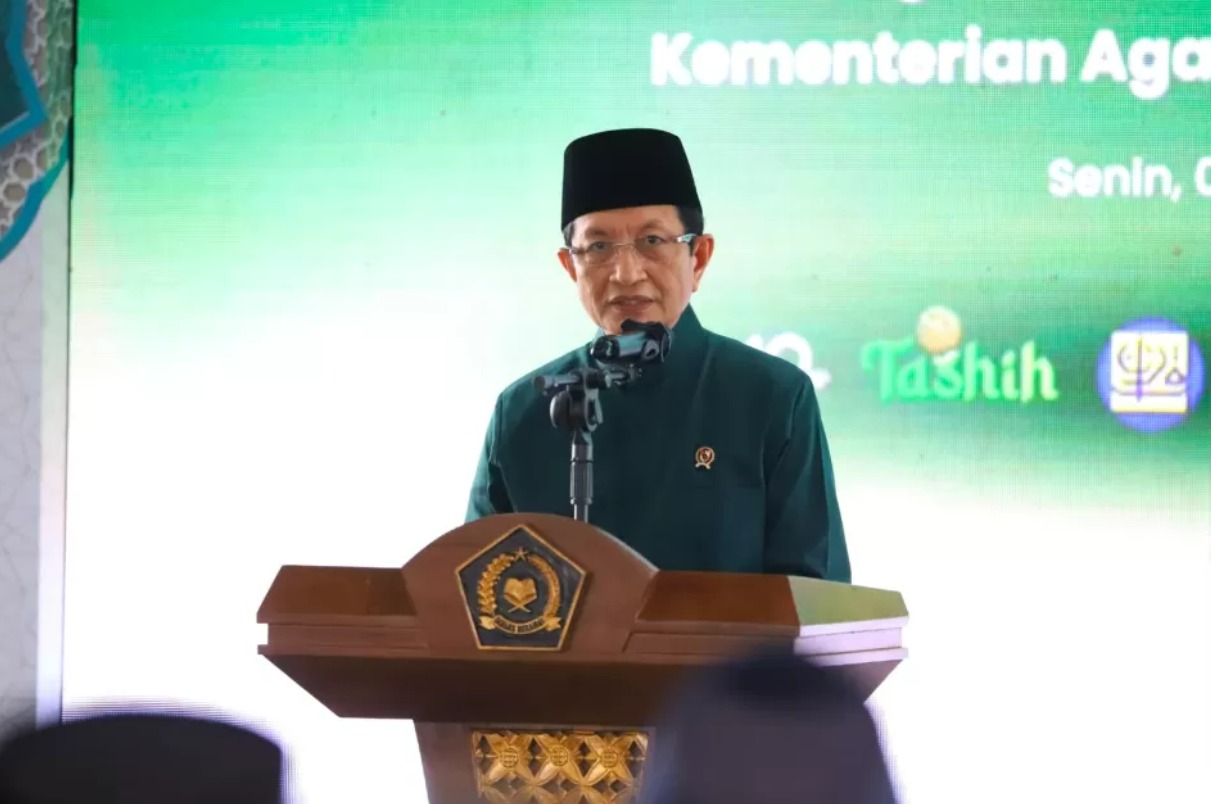 Menteri Agama (Menag) Nasaruddin Umar dalam peluncuran tafsir Ayat Alquran tentang pelestarian lingkungan di Jakarta (6/10).