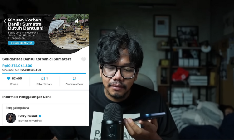 Ferry Irwandi saat melakukan live  streaming galang dana untuk di kanal YouTubenya