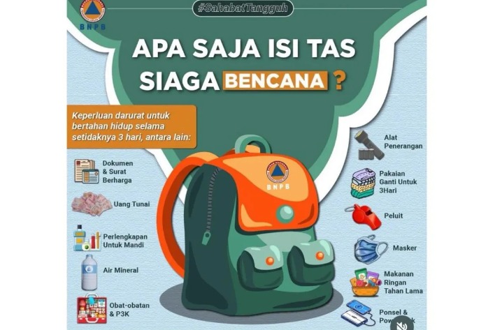 Isi tas siaga bencana yang dikampanyekan Badan Nasional Penanggulangan Bencana (BNPB).